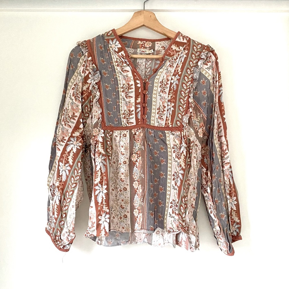 Faherty Floral Button Peasant Blouse